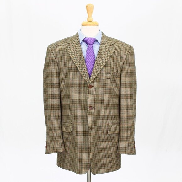 Bill Blass 43R Brown Check 3-Button Sport Coat Blazer Jacket V993 - Picture 1 of 11